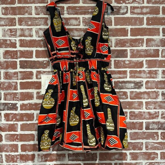 Grass Fields The African Shop Printed Kitenge Red Black Mini Dress Size XXL READ - Picture 1 of 9